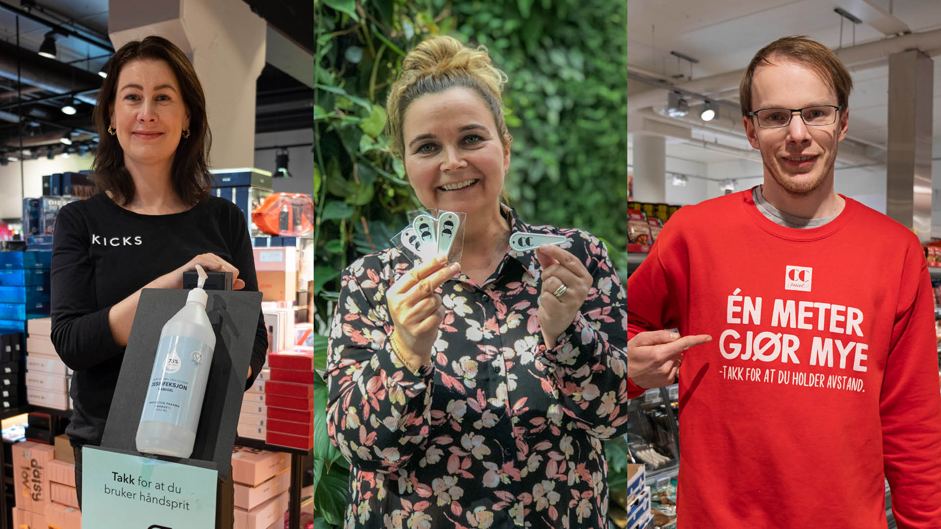 Tre CC ansatte med smittevernsbudskap