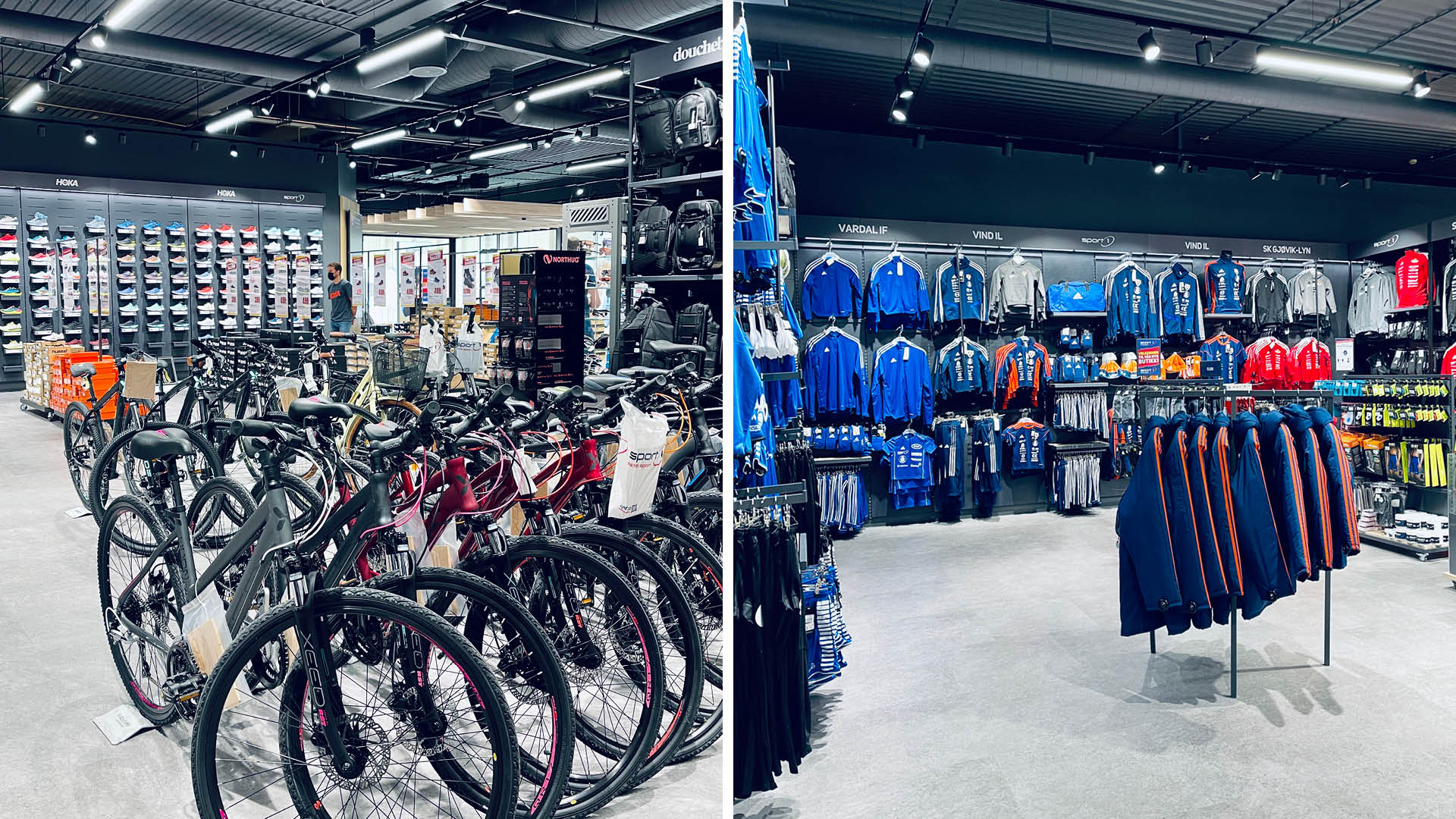 Sykler og sportstøy i Amundsen Sport sine nye lokaler