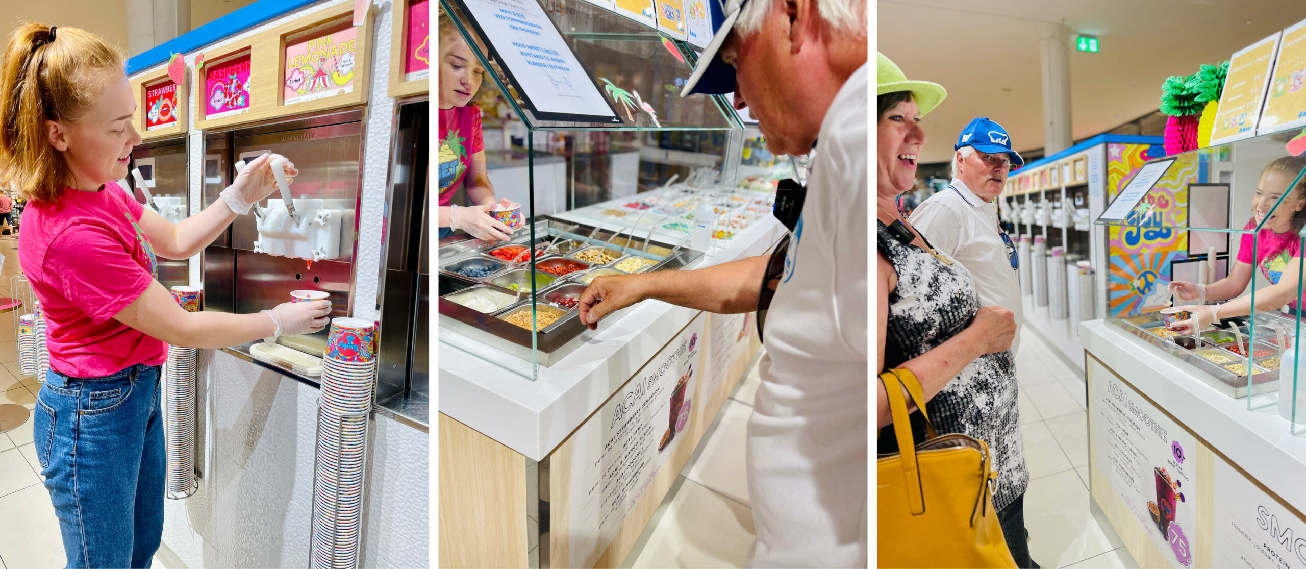 Snefrid og Erik tester is hos Funky Frozen Yoghurt på CC Hamar.