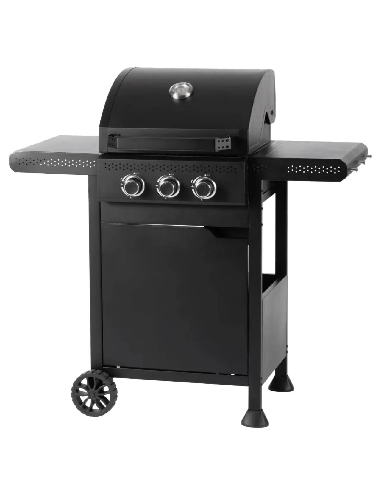 Gassgrill med 3 brennere, sidebord og grillvogn fra Clas Ohlson på CC Hamar